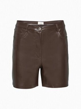 NWT Aritzia Wilfred High-Waist Faux Leather Shorts 5” in Rich Mocha Brown
